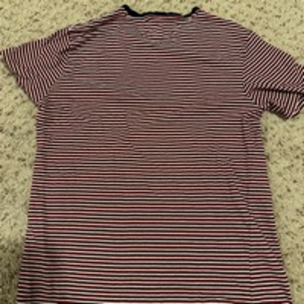 Men's Forever 21 T-Shirt, Size L, Red & White and Navy Striped - Picture 2 of 5